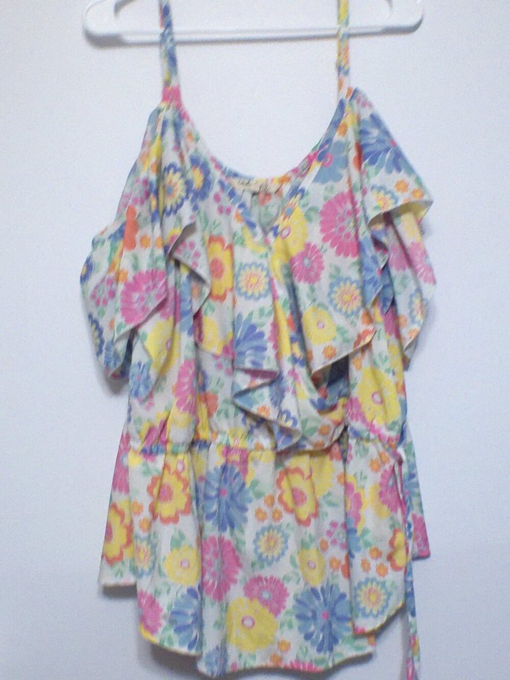 Indulge In Style Women’s 3X Floral Ruffle Top Multicolor Cold Shoulder Adjust
